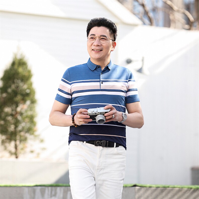 2023夏季新款男士短袖T恤polo衫中年商务休闲男装薄款翻领上衣男，男装Polo衫，电商B212（原钱塘6029）