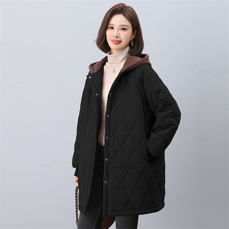时尚保暖女式中长款棉服冬季加绒夹棉外套显瘦修身大码女装,女装棉衣/棉服,悦见她