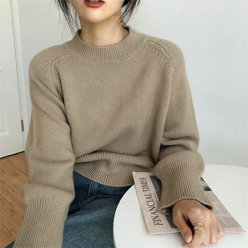 时尚百搭宽松圆领羊毛针织衫秋冬必备保暖显瘦上衣,针织衫/毛衣,圣旺供货
