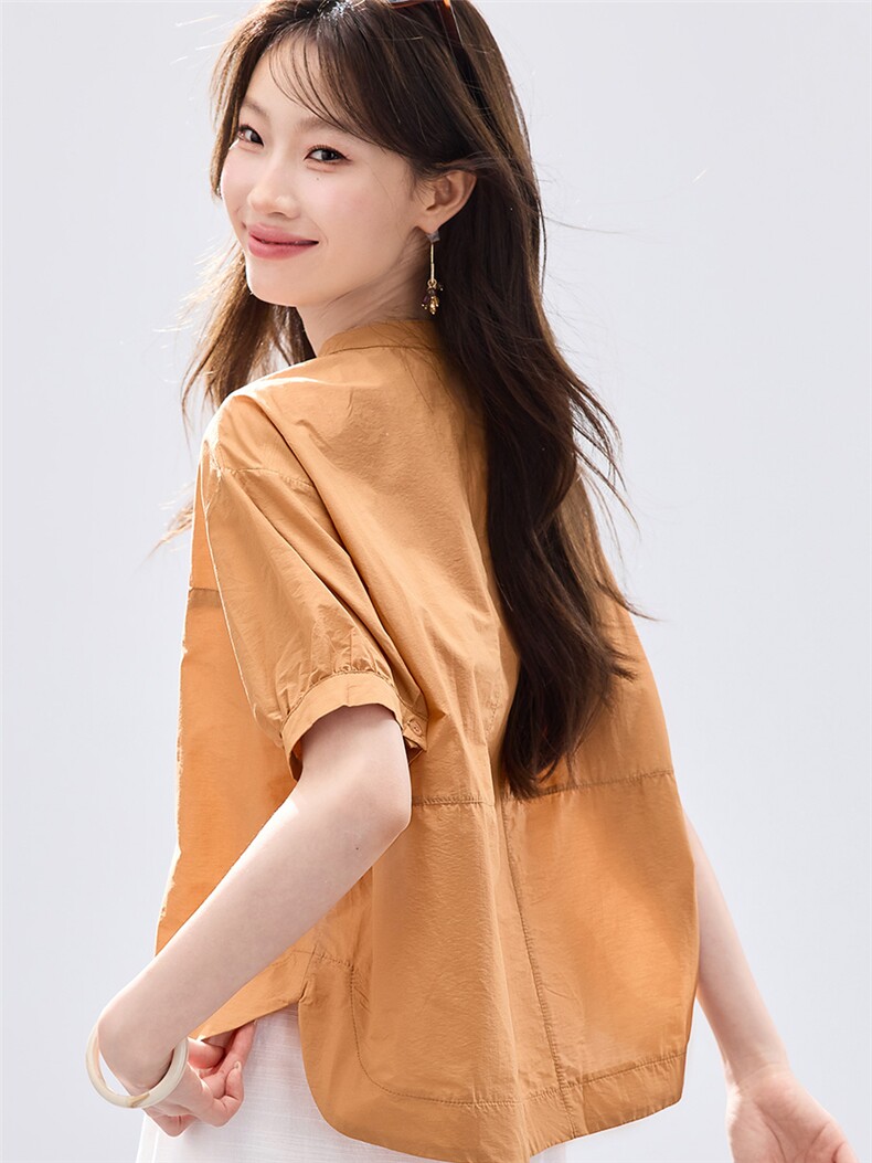 现货2026年夏季宽松型短袖透气休闲女士衬衣,女装衬衫,木子恋