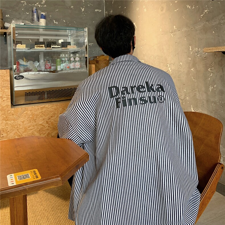 现货高品质字母印花条纹长袖衬衫潮CS162P50,男装衬衫,星座1504（原917）