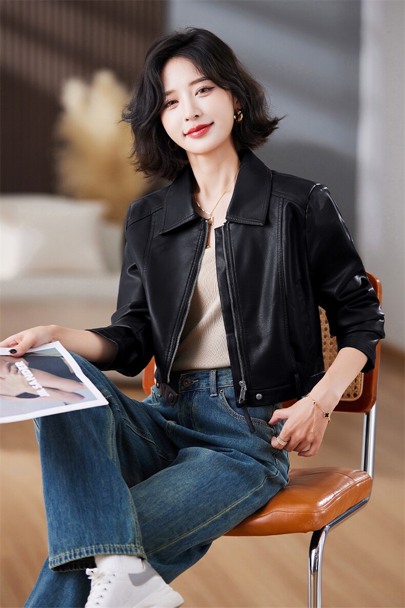 皮夹克短款外套女小个子春秋2024年新款高级感气质女装休闲PU皮衣,女装皮衣,江南女神