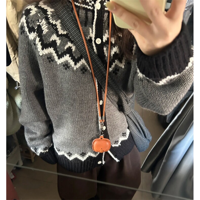 费尔岛提花圆领开衫毛衣男女秋冬季慵懒感百搭显瘦针织衫上衣,男装针织衫/毛衣,星座601-1