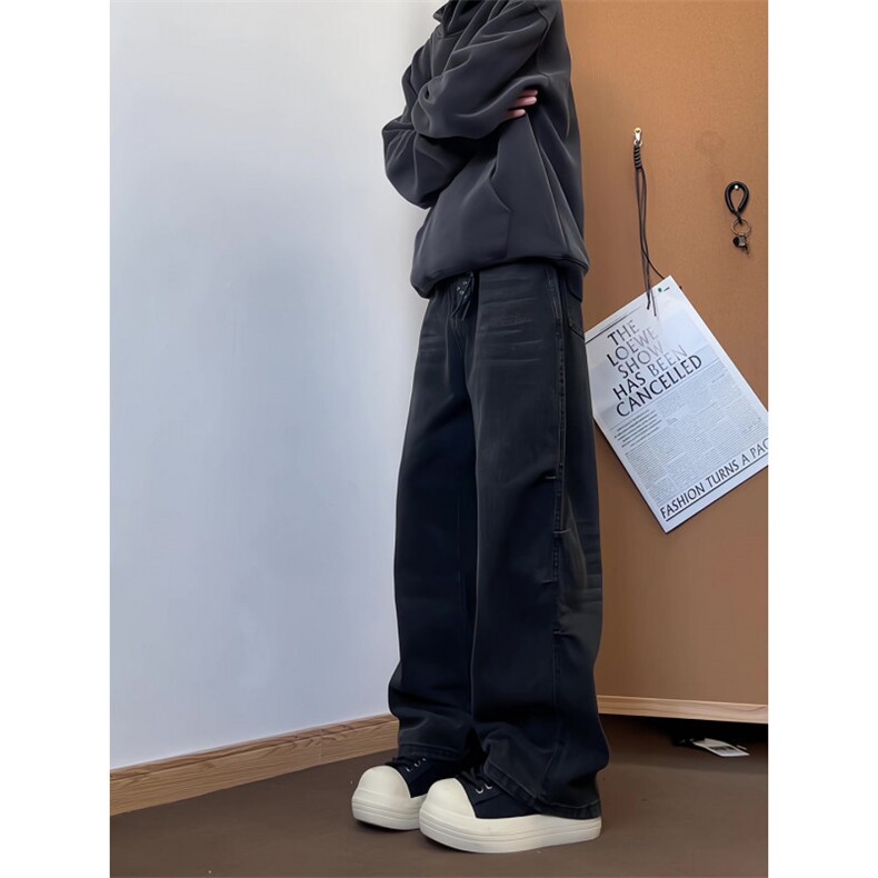 xz905-Z045#P65-（控98）美式高街宽松阔腿牛仔裤,男装牛仔裤,星座905