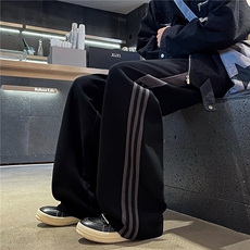 春秋美式复古条纹运动百搭卫裤男款宽松直筒休闲显瘦裤子特批48，男装休闲裤，电商B319