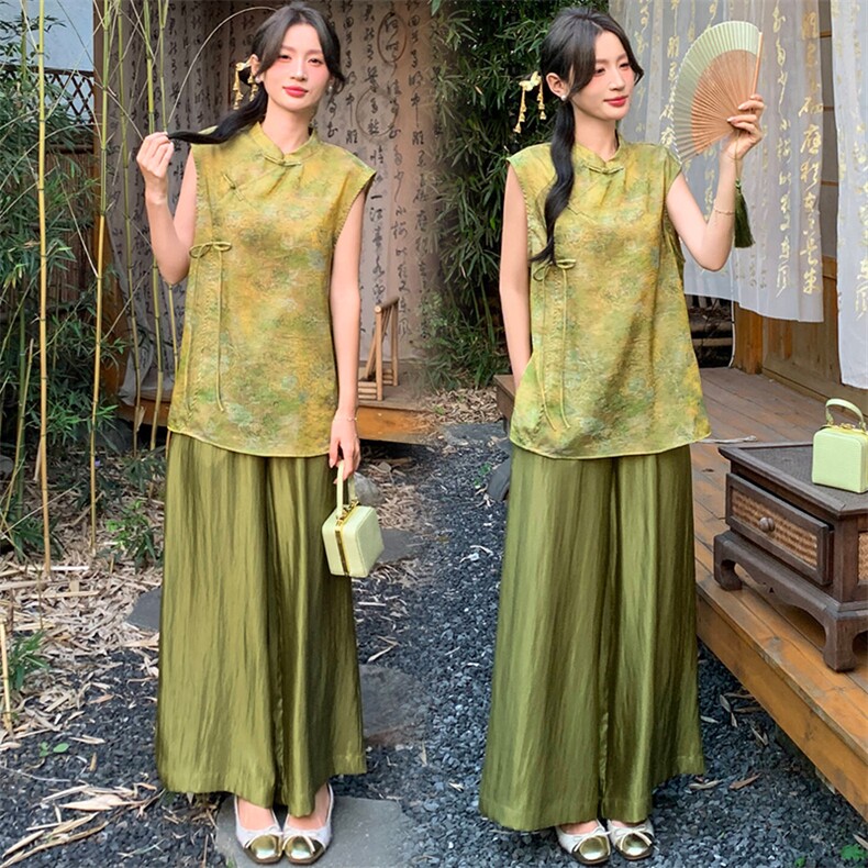 2026新中式g风套装女夏季新款高级感显瘦马甲阔腿裤流行两件套,女装套装/套裙,超帛
