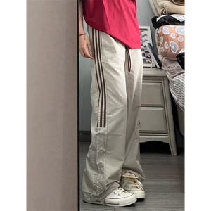 DKK22-P48三杠条纹速干运动裤男夏季美式高街阔腿裤-网图现货图片