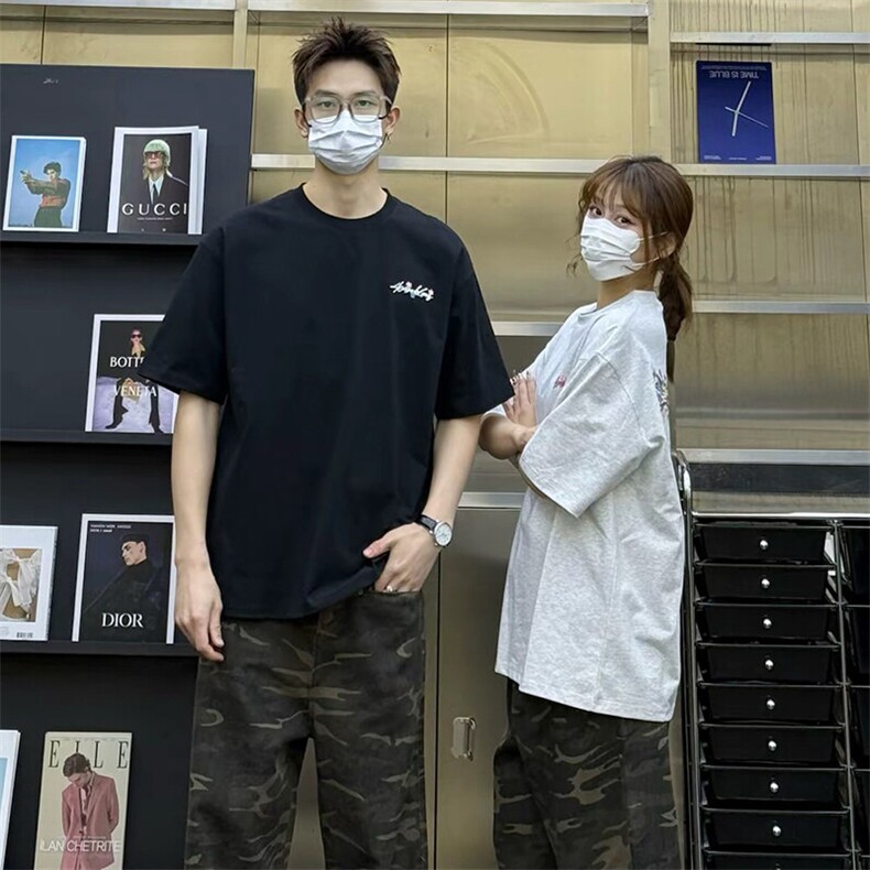 万针全刺绣工艺抖音得物高品质260克重磅纯棉双纱美式高街短袖T恤,男装T恤,电商A486