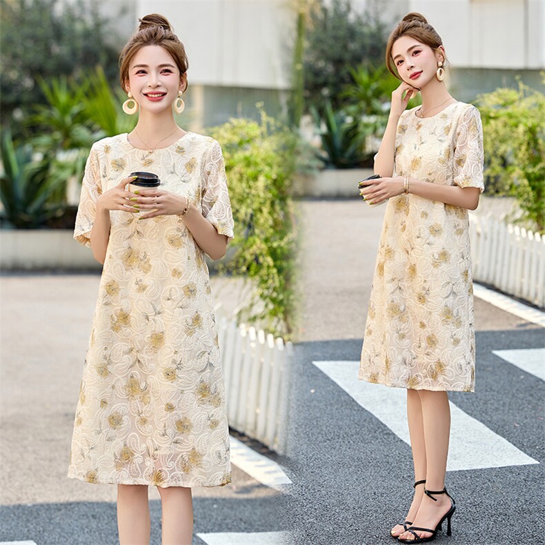 法式碎花连衣裙女夏季2025新款高级感显瘦中长款气质淑女蕾丝裙子,女装连衣裙,罗得堡