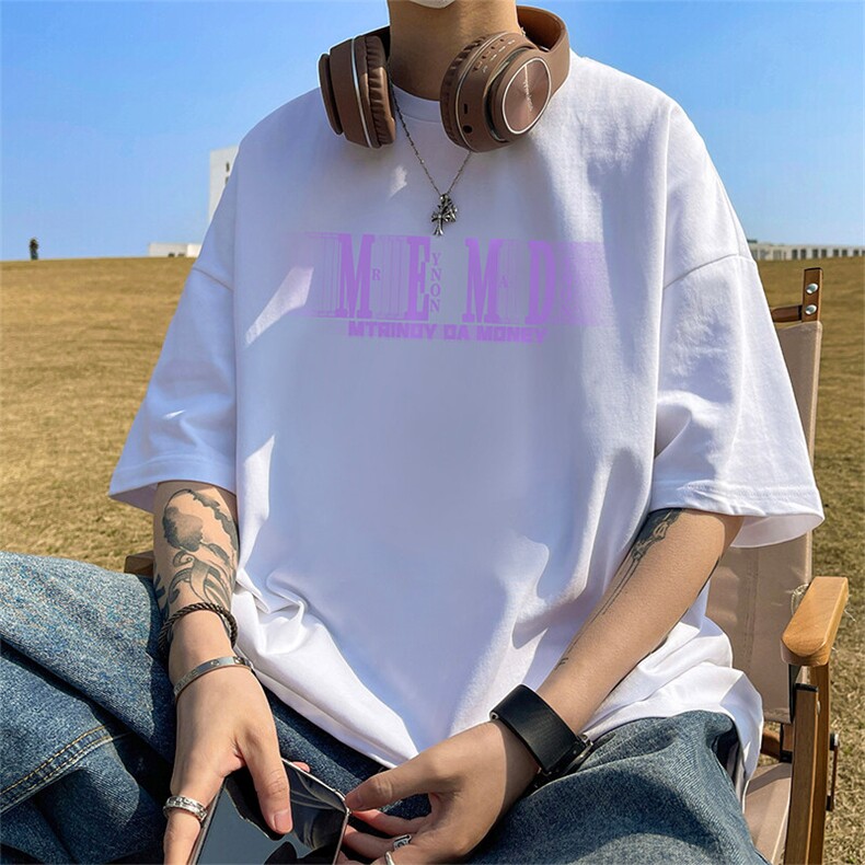 抖音得物二开现货供应220克夏装重磅美式高街宽松短袖t恤MT96,男装T恤,电商A486-1