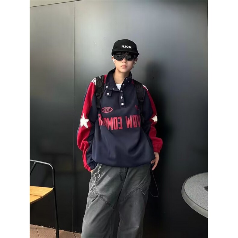 立领卫衣男春秋季新款美式潮流宽松休闲套头外套WY846-P47,女装短外套,星座208-5