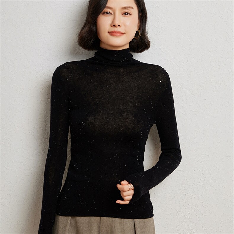 无缝美丽诺精纺羊毛超薄高领女可机洗半高领修身打底针织衫,女装羊绒衫,臻维羊绒