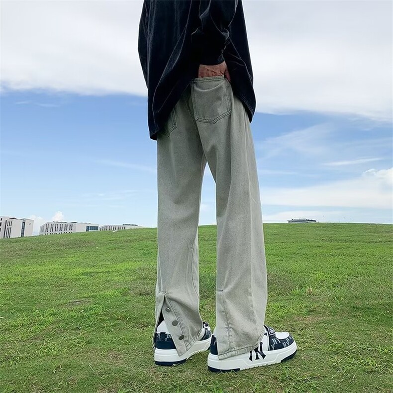 美式高街裤子潮牌拉链开叉黄泥牛仔裤男喇直筒裤GN3208-P45,男装牛仔裤,星座1001-1