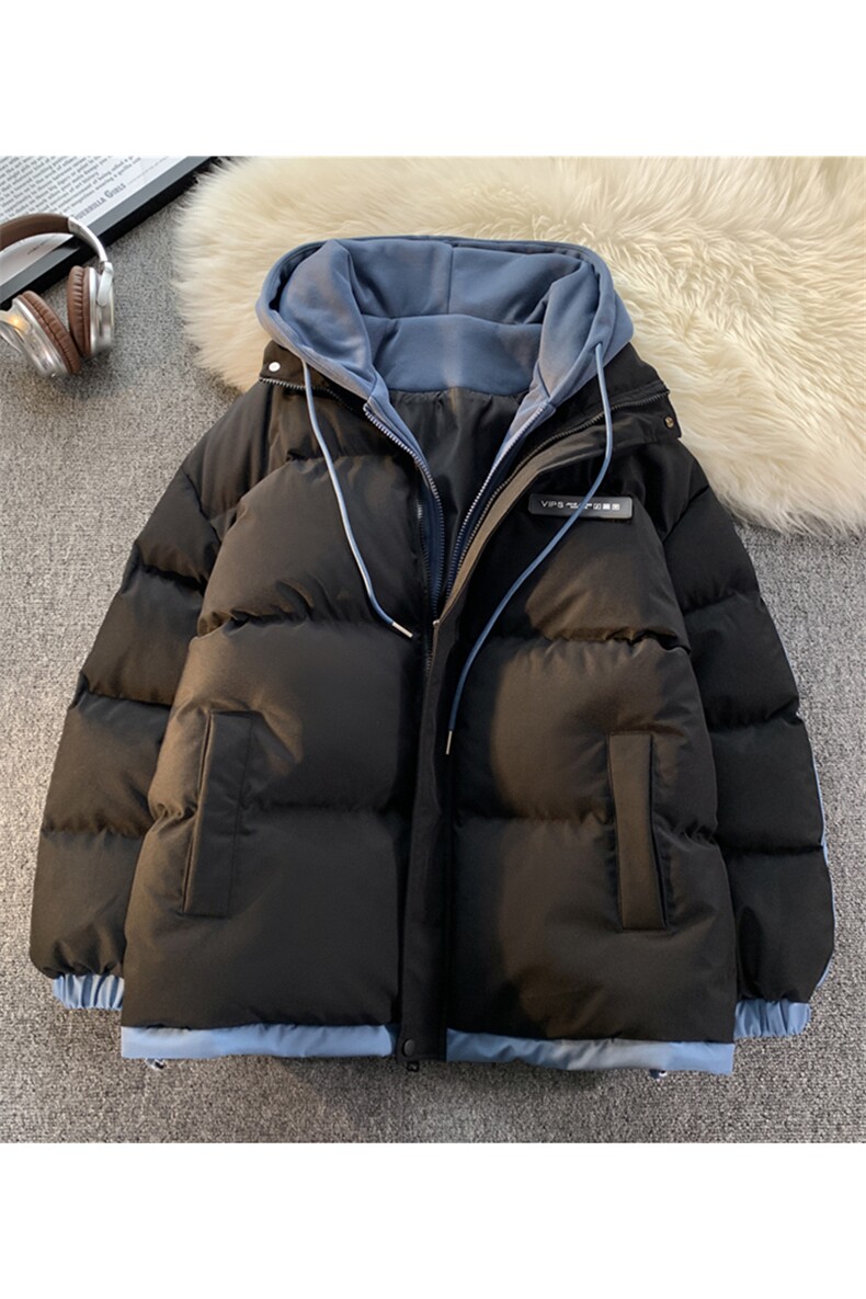 棉衣男冬季新款港风大码宽松连帽假两件加厚棉服MF8587-P88(现货,男装棉衣,星座214-3