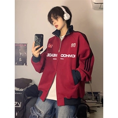 抖音得物美式高街重磅结构设计拼接织带立领印花卫衣外套ACM4201，女装短外套，电商A443