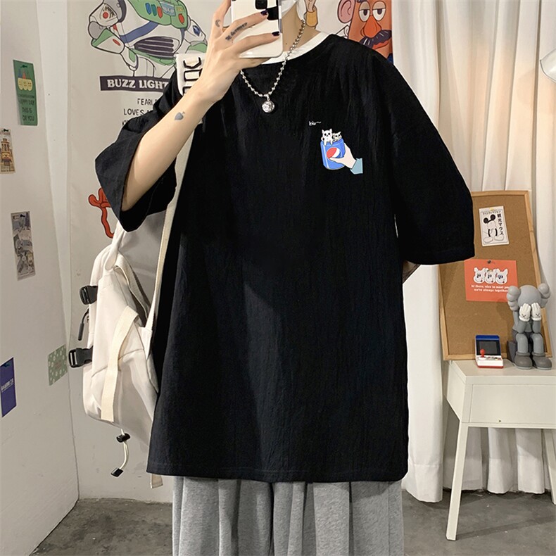 YT26262-P30 亚短袖t恤男大码五分袖男宽松七分袖 海报风图片