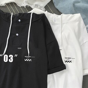 LD54128-P45 连帽短袖t恤男大码胖子带帽五分袖中袖图片