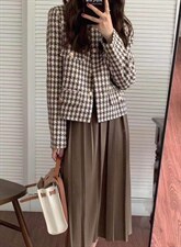 2021秋季新款气质显百搭高极感千鸟格小香风短外套，女装短外套，L·H·X