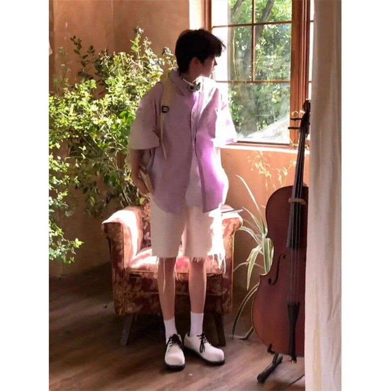 韩东大门短袖衬衫男女2025夏季新款韩版日系休闲百搭衬衣口袋,男装衬衫,星座506A
