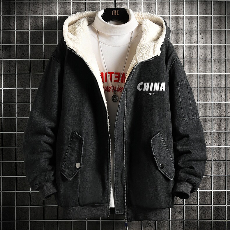 牛仔外套男大码加厚加绒衣男羊羔毛服男 NM53248-P140  网格图片