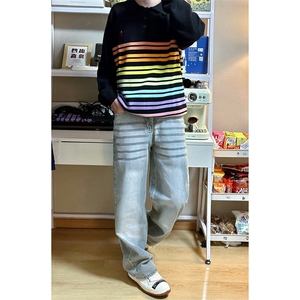B221 美式ins高街暗黑重工艺宽松直筒牛仔裤 LK23125-P65 控88图片