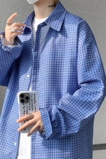 8XL-M长袖衬衫男夏季格子条纹衬衣宽松慵懒风防晒外套CS29005P45，男装衬衫，电商B312