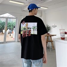 204-T27-P20港风短袖t恤男潮牌纯棉宽松日韩怀旧ins半袖街头，男装T恤，星座204
