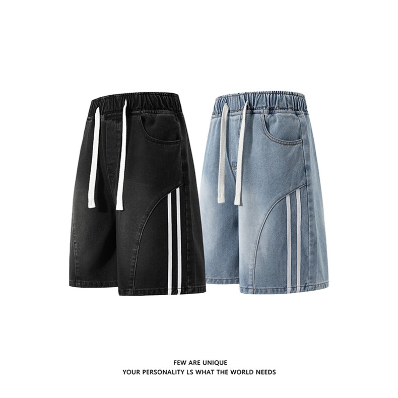 白底夏季斜切条纹牛仔短裤男美式水洗五分裤子-A2079TP38控68，男装牛仔裤，电商B241