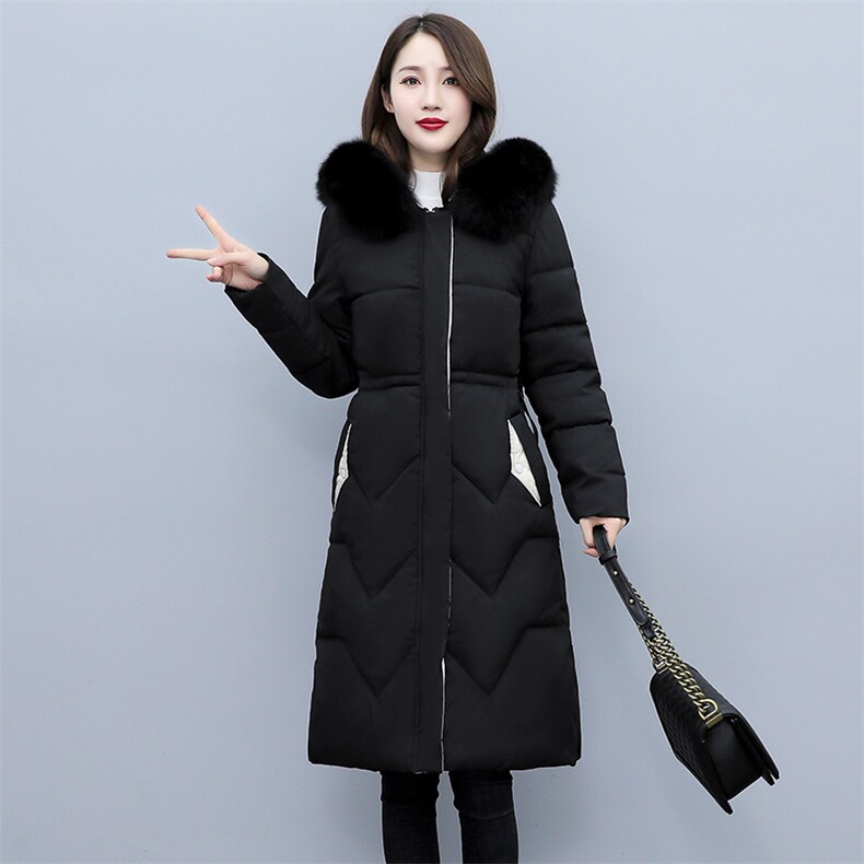羽绒棉衣棉服女2021年冬季修身加厚长款抽绳街头通勤纯色过膝棉袄,女装棉衣/棉服,多彩