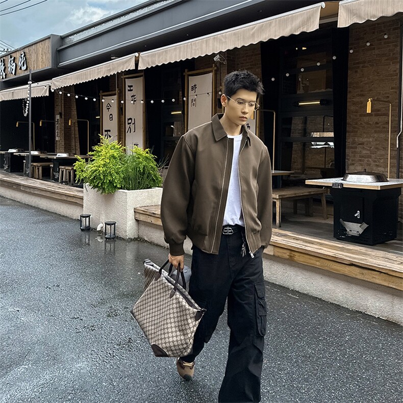 秋季2025老钱风抖音纯色休闲立领夹克店主风A236-82529-P130,男装夹克,电商A236