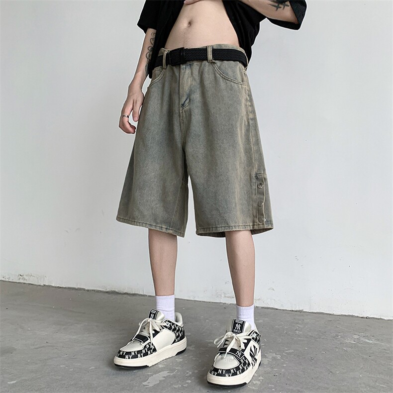牛仔短裤男韩版排扣开衩高街2023夏季新款ins五分裤N05532-P38,男装牛仔裤,星座308B-1