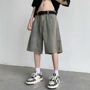 牛仔短裤男韩版排扣开衩高街2023夏季新款ins五分裤N05532-P38图片