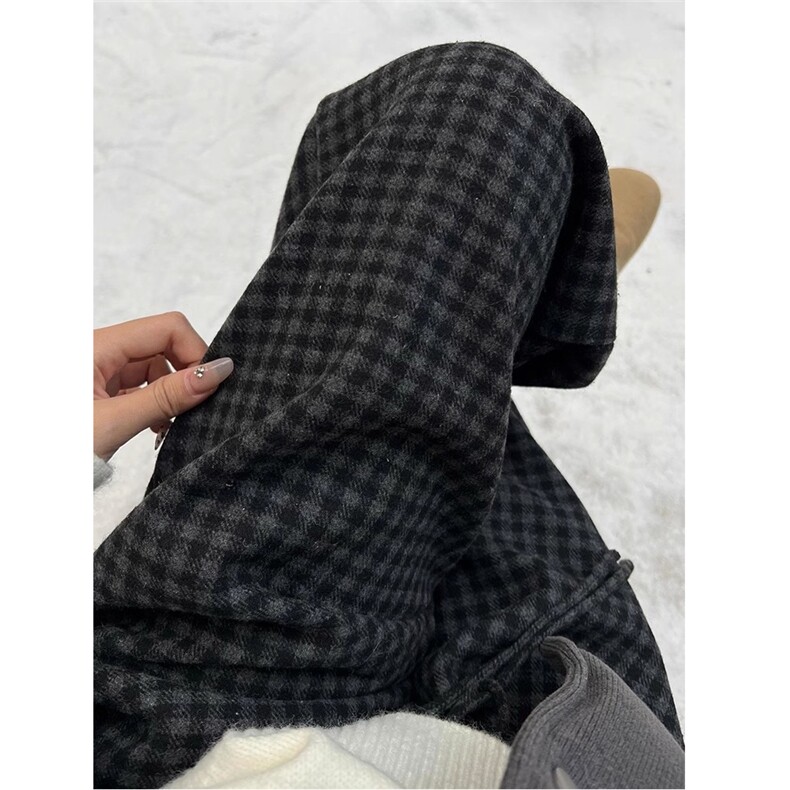 AK2482-P50日系慵懒阔腿毛呢格子裤女秋冬显瘦垂感直筒裤高腰休闲,女装休闲裤,星座617A-2