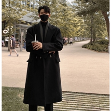 港风中长款英伦金属装饰毛呢风衣男聚酯纤维FY77072P138控198，男装风衣，星座227-7