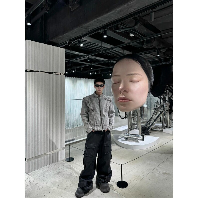 【有货】短款解构拼接牛仔外套男重工垫肩夹克JK8636LL-特P78,男装工装外套,星座1007（原301D）