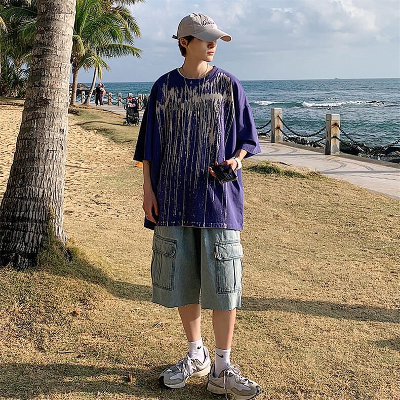 夏装新款潮牌纯棉水洗半袖港风个性男女短袖T恤1555-P50控价68,男装T恤,电商A441-1