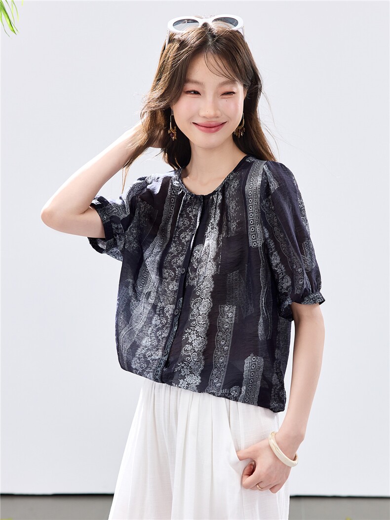 现货2026夏装新款透气亲肤凉爽女士花衬衣,女装衬衫,木子恋