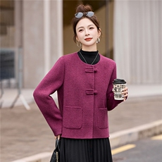 新中式双面羊毛呢外套女2025春秋新款小个子盘扣短款妮子大衣，女装短外套，悠米