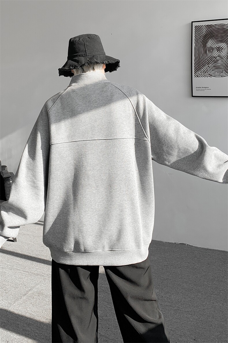 8XL-M特大码卫衣男纯色百搭条纹肌理立领拉链长袖T恤男WY08P55,男装T恤,电商D206-1