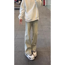 黄泥微喇牛仔裤男高个子加长裤子潮牌痞帅美式高街显瘦修身直筒裤，男装牛仔裤，星座601-1