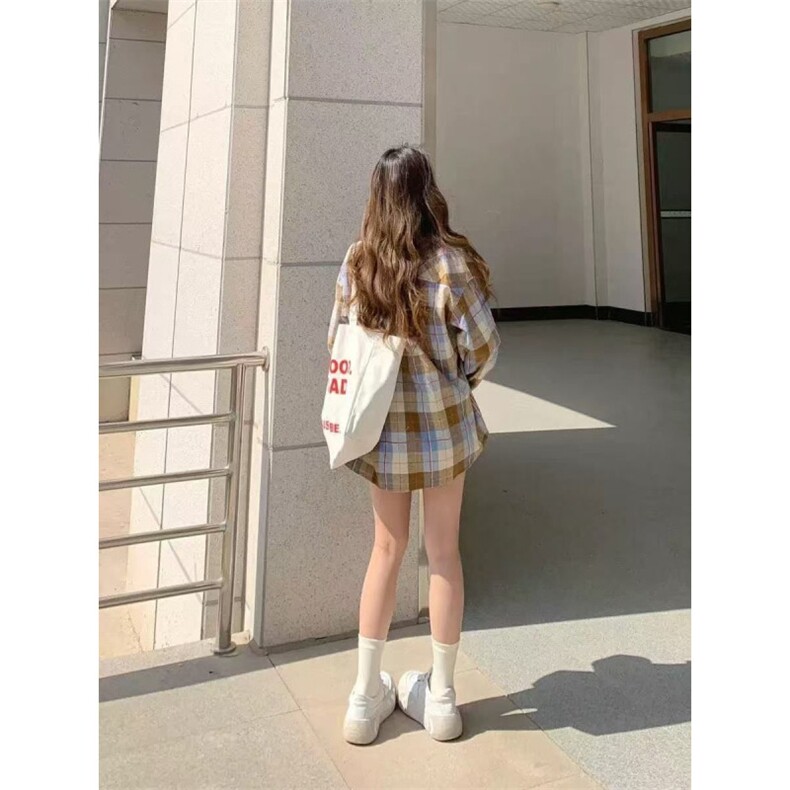 TC501-P45复古格纹衬衫2026新款宽松休闲情侣款衬衣,女装衬衫,星座617A-2