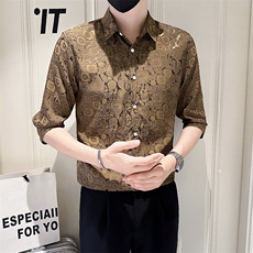 店主风社会小伙男士提花七分袖衬衫男衬衣301A-1/CS588/P55，男装衬衫，星座301A-1