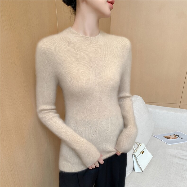 2025年秋季新款百搭女士12针一线成衣枫叶半高,女装羊绒衫,百越羊绒