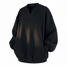 美式高街千鸟格子长袖T恤男女亨利V领英伦雅痞休闲宽松长袖打底衫，男装T恤，电商A443