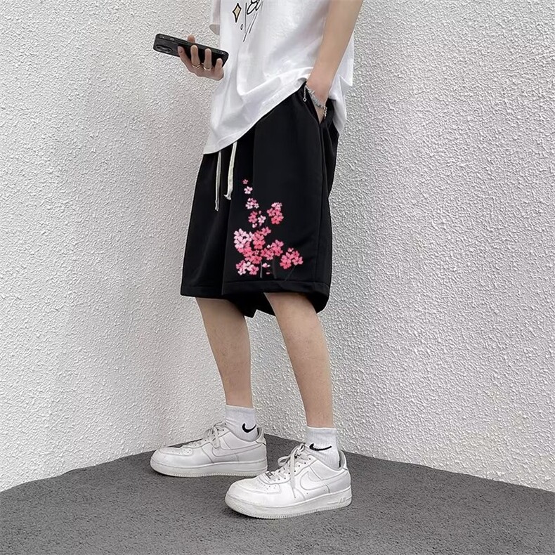 夏季新款男士韩版宽松纯色冰丝透气休闲运动松紧五分裤潮情侣短裤图片