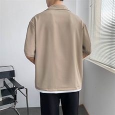 夏季新款冰丝面料套头中袖衬衫五分袖纯色拼接上衣A328-2231-P50，男装衬衫，星座406