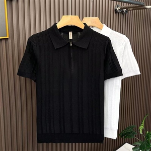 时尚简约无品牌新款原宿半拉链针织polo衫男士修身打底衫潮流气质图片