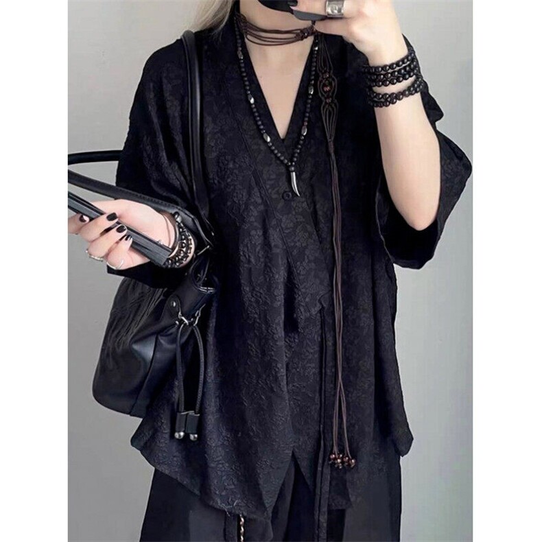 新中式风花卉刺绣短袖衬衫男夏季道袍绑带衬衣外套C567，男装衬衫，星座1116A（原606A-3）