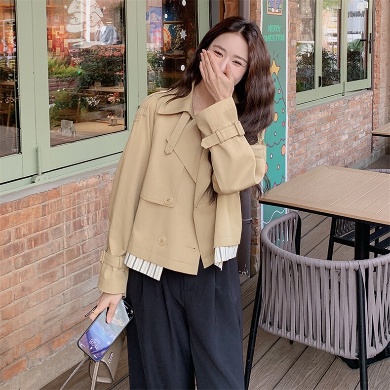 短款风衣外套女小个子春秋新款百搭撞色宽松上衣,女装风衣,鑫火火