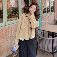 短款风衣外套女小个子春秋新款百搭撞色宽松上衣，女装风衣，鑫火火